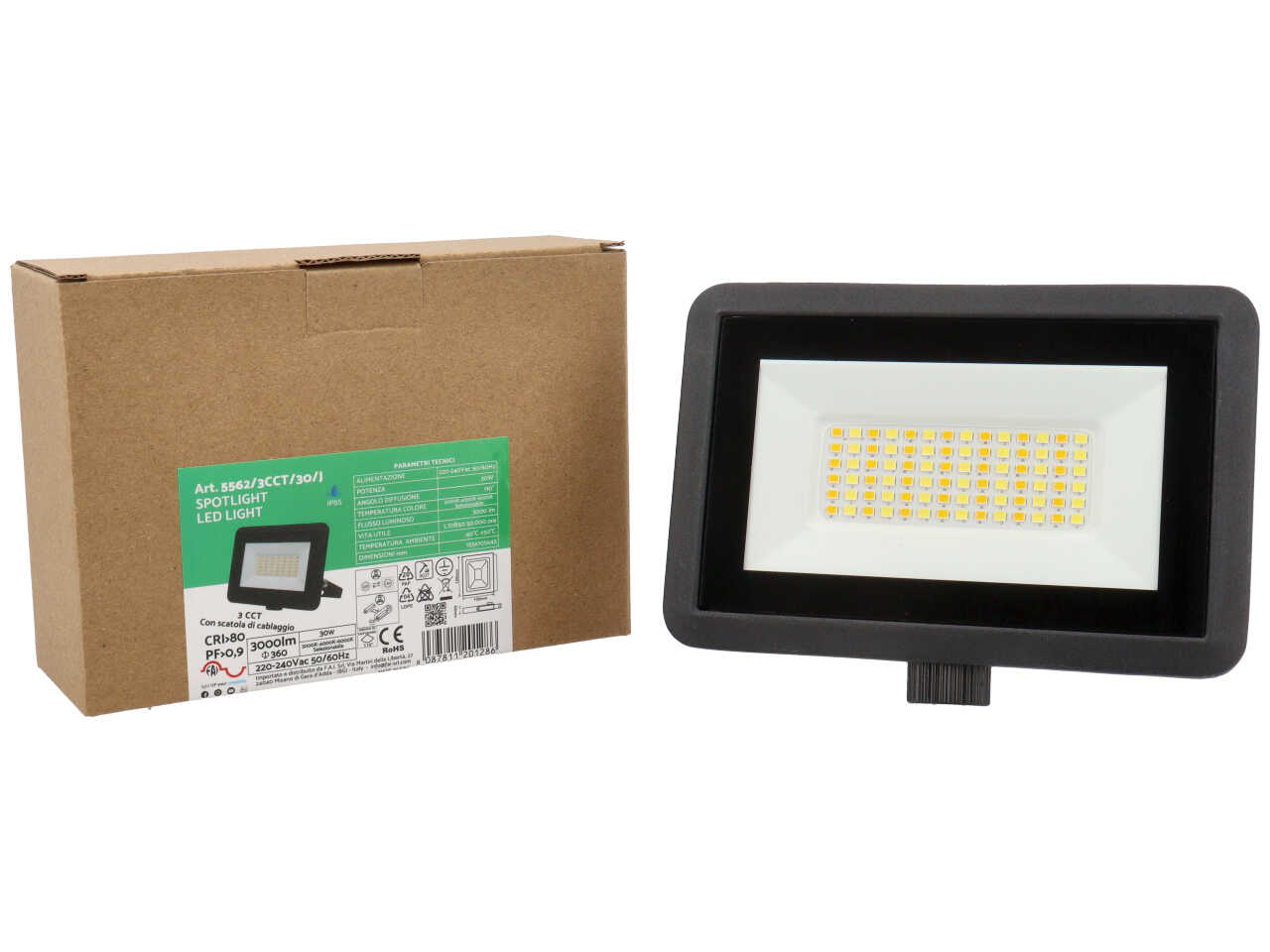 FARETTO LED ESTERNO30W3CCT IP65 NERO 5562/3CCT/30/
