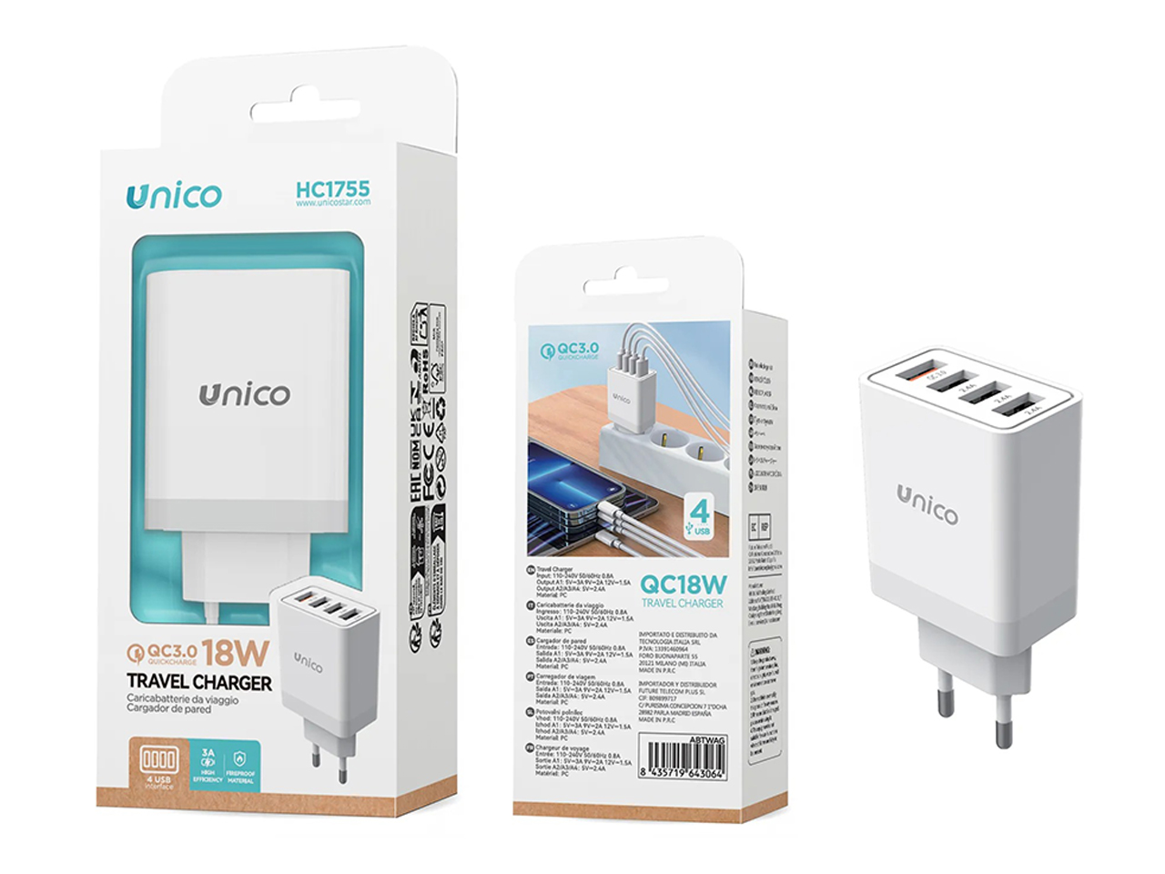 CARICATORE VIAGGIO4PORTE 4XUSB-A QC18W BIAN.HC1755 CARICATORE VIAGGIO4PORTE 4XUSB-A QC18W BIAN.HC1755