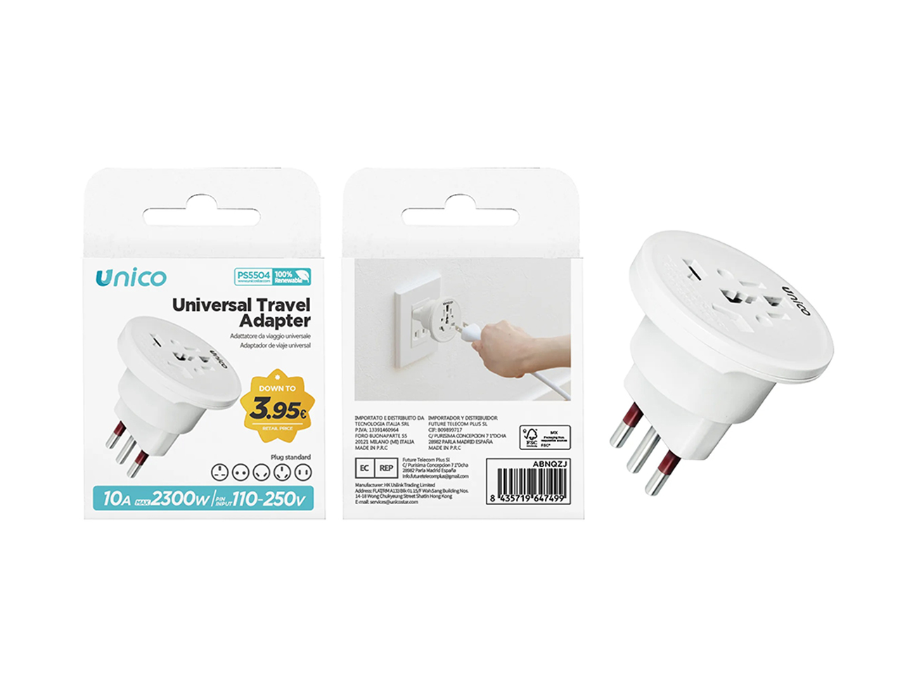 ADATTATORE UNIVERSALE DA VIAGGIO 10A BIANCO PS5504 ADATTATORE UNIVERSALE DA VIAGGIO 10A BIANCO PS5504