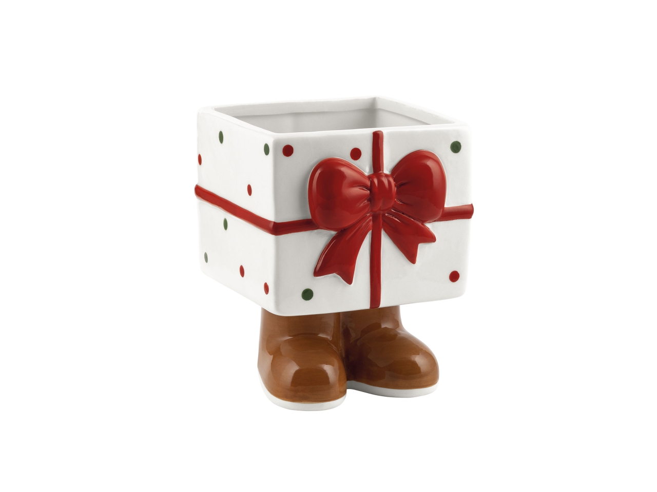 VASO PACCO REGALO C/PIEDI H.13,5CM BIANCOAE-51B-BI