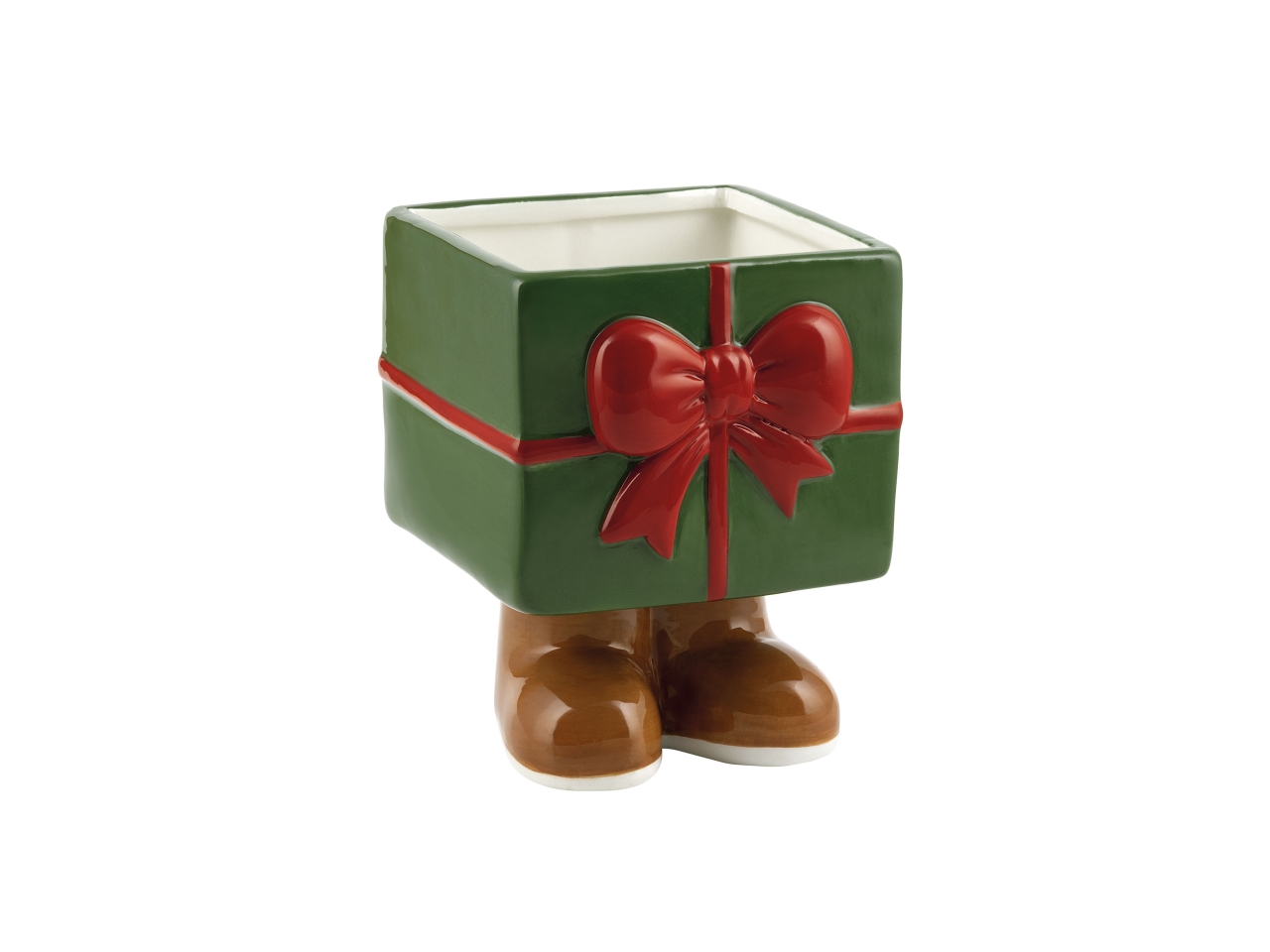 VASO PACCO REGALO C/PIEDI H.13,5CM VERDEAE-51B-VE
