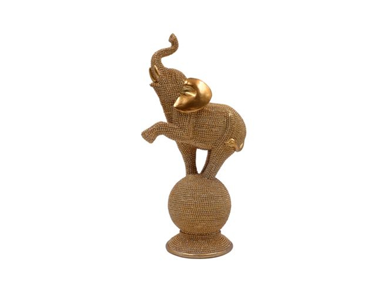 ELEFANTE SU PALLA RESINA 26CM ORO A78