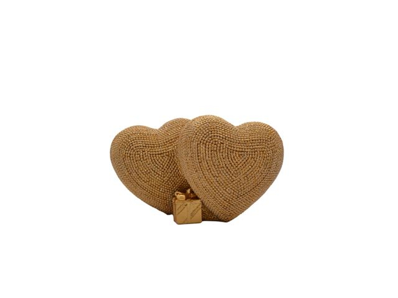DOPPIO CUORE RESINA 16X10CM ORO A63