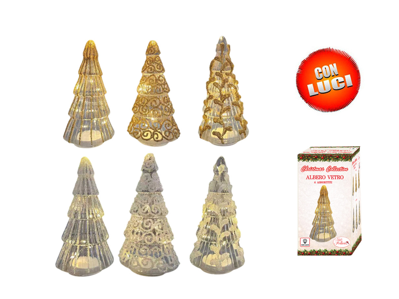ALBERO 10X22CM C/LUCE ORO/BIANCO 6ASS. 675063
