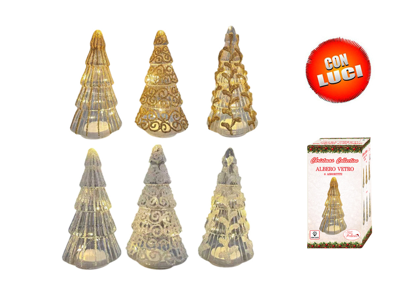 ALBERO 10X25CM C/LUCE ORO/BIANCO 6ASS. 675064