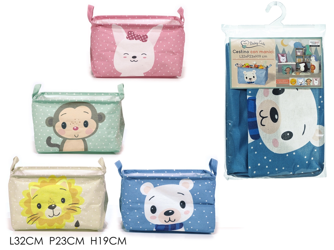 CESTINO BABY CUTE 32X23XH.19CM C/MANICI 606217