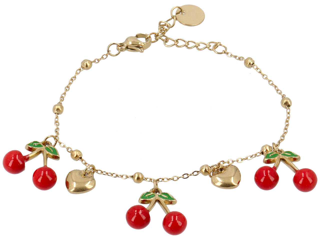 BRACCIALE CHARME CILIEGIE E CUORI ORO BRACCIALE CHARME CILIEGIE E CUORI ORO