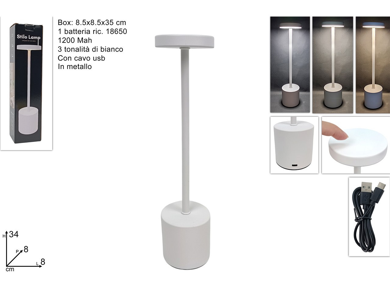 LAMPADA LED TOUCH 34CM METALLO BIANCO DEV25011771