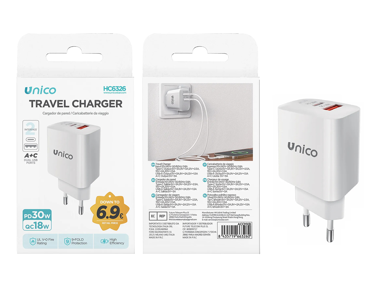 CARICABATTERIA DOPPIO USB A+C 30W BIANCO HC6326 CARICABATTERIA DOPPIO USB A+C 30W BIANCO HC6326