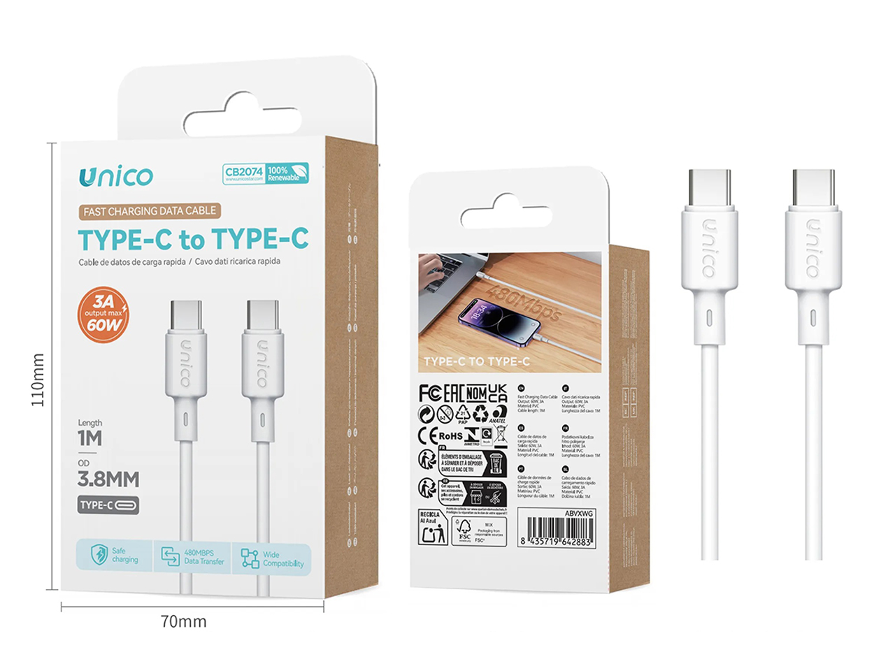 CAVO TYPE-C+C 3A 60W 1MT BIANCO CB2074 CAVO TYPE-C+C 3A 60W 1MT BIANCO CB2074