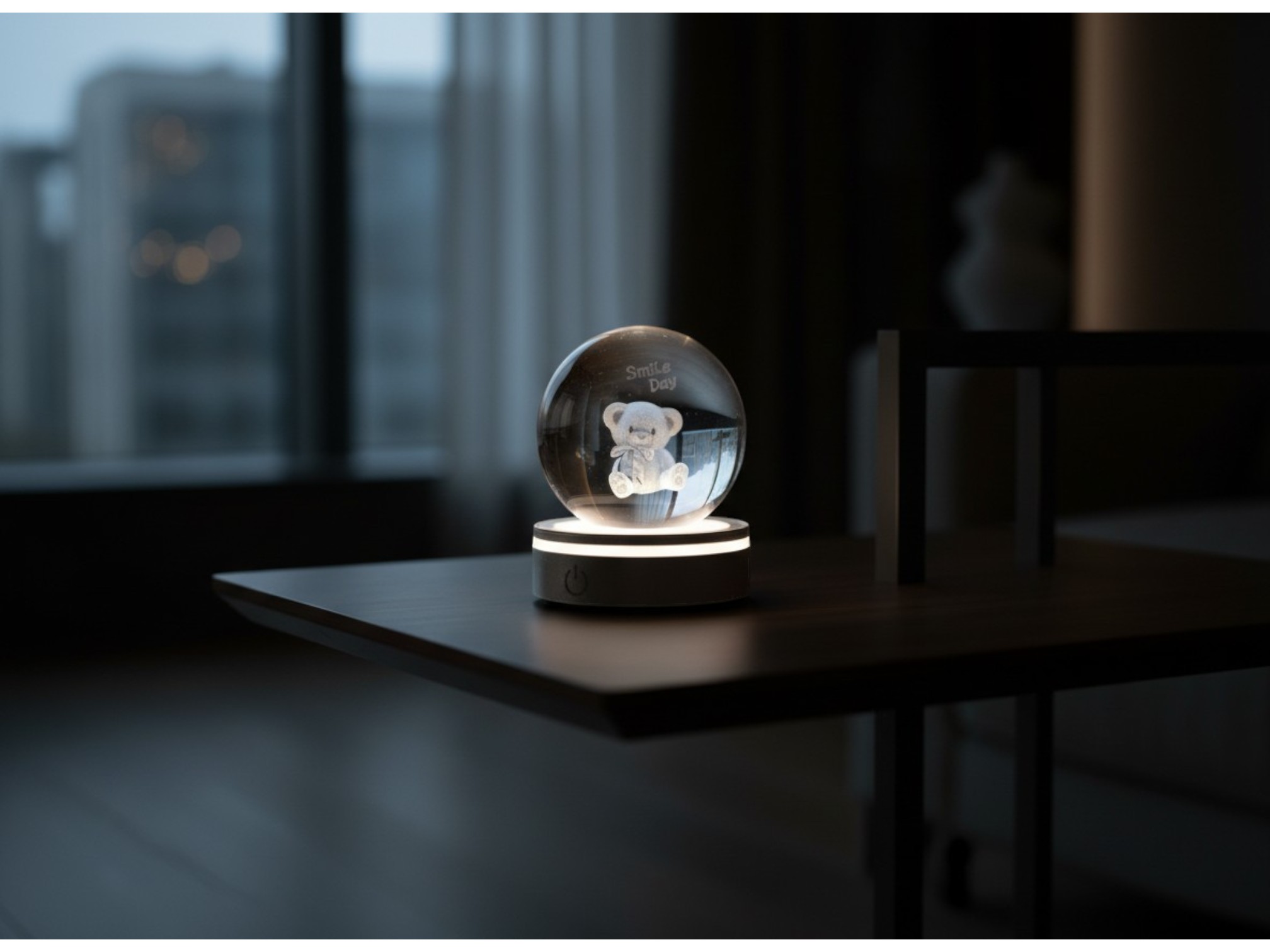 SFERA ORSETTO LUMINOSA BASE LEGNO 8CM W222