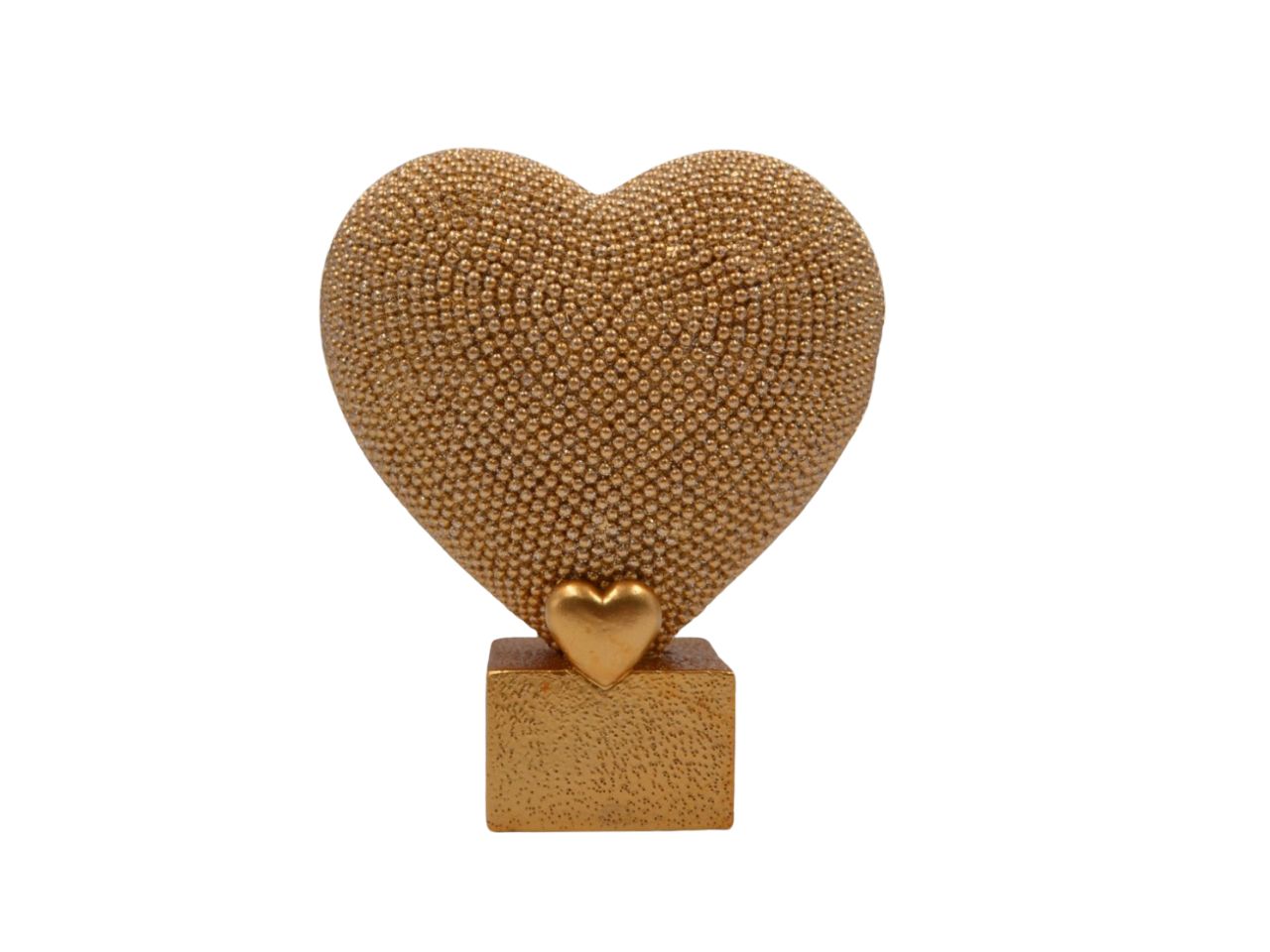 CUORE RESINA ORO SU BASE 12X14CM A62