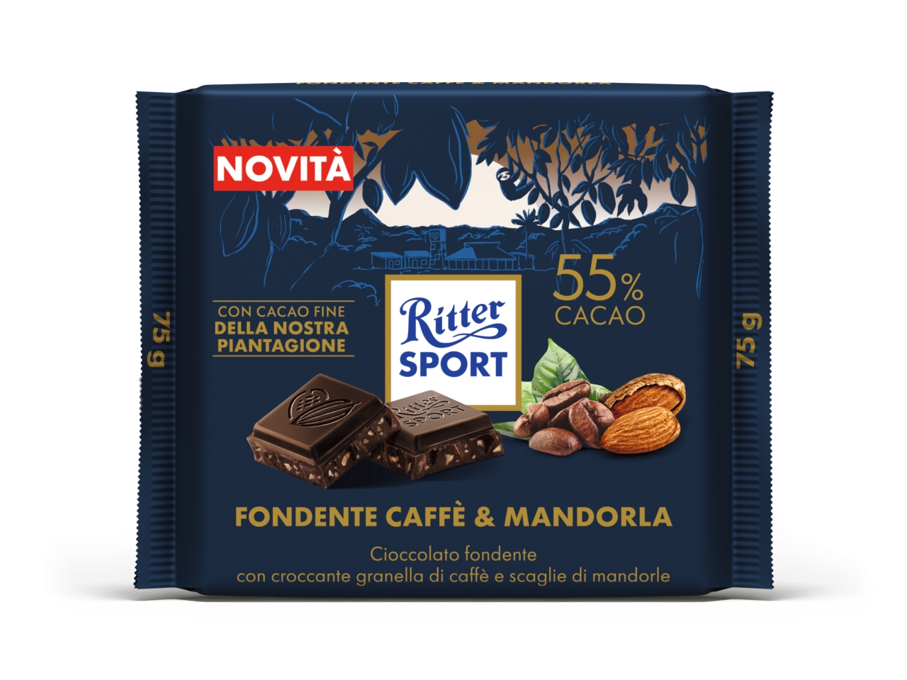 RITTER SPORT FONDENTE CAFFE’/MANDORLA 55%75GR7530