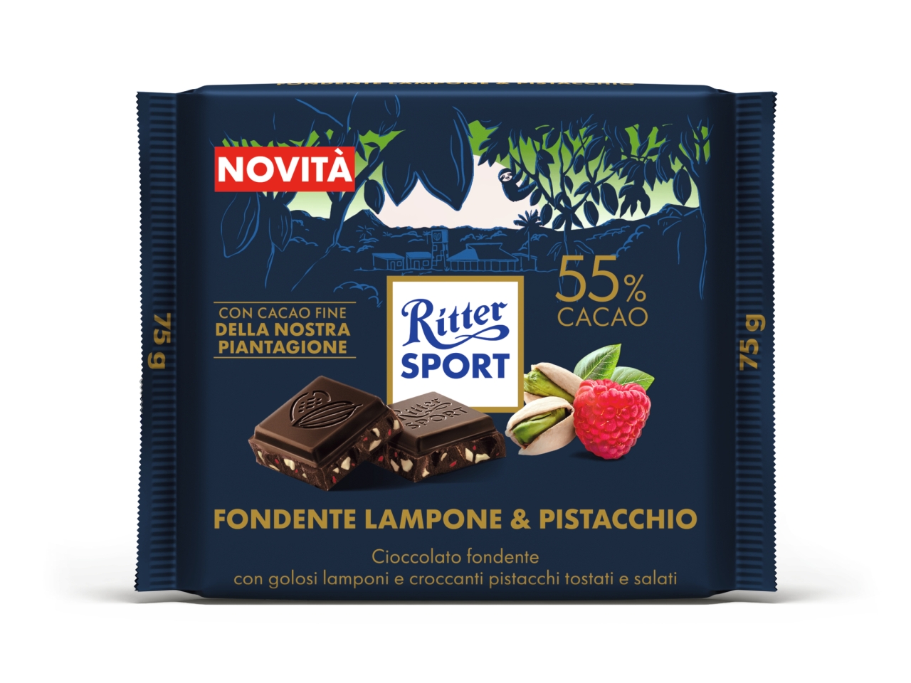 RITTER SPORT FONDENTE LAMPONE/PISTAC.55%75GR 7540