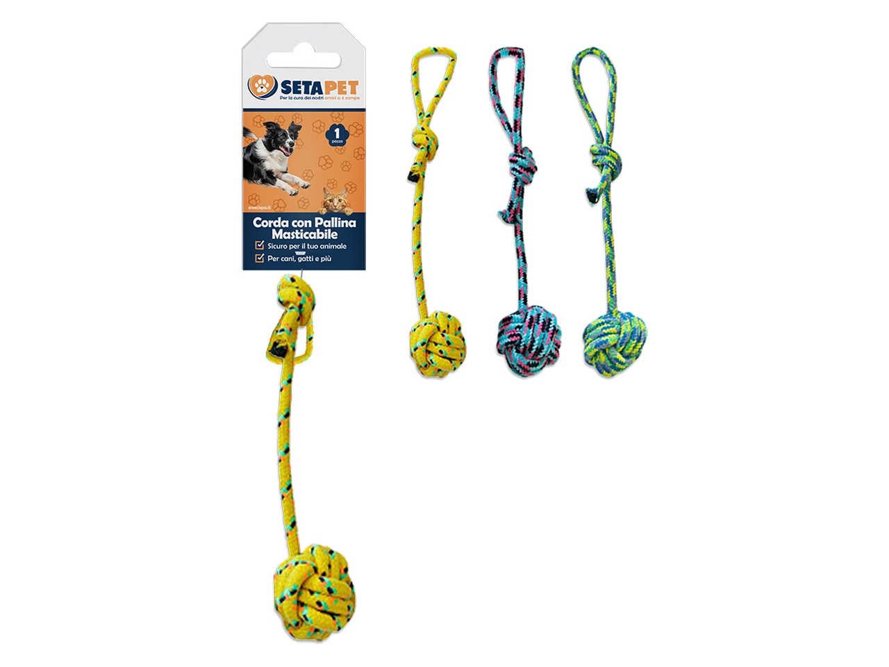 CORDA CON PALLINA MASTICABILE PER CANI 03729
