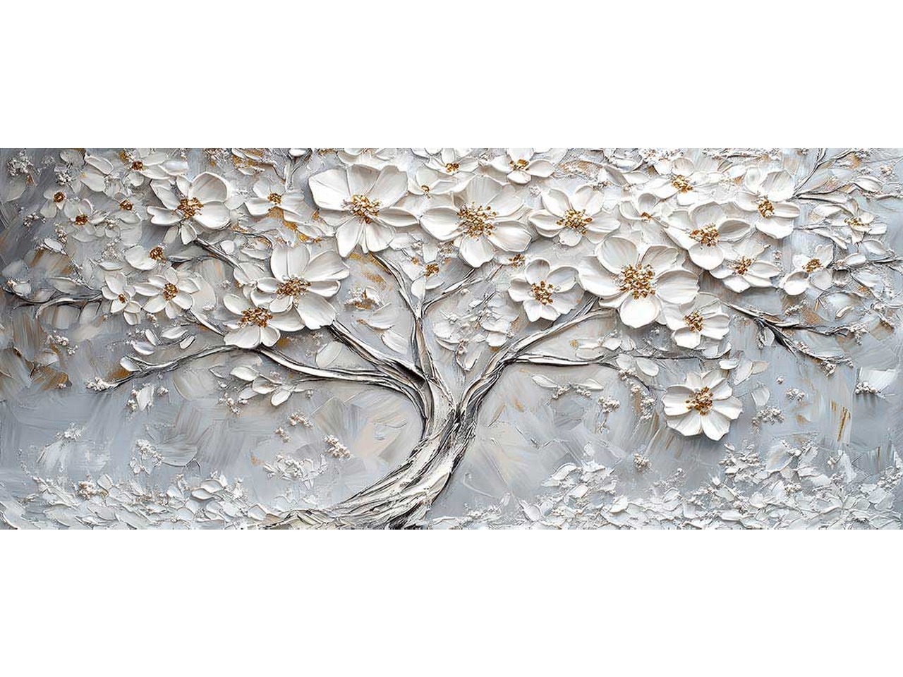 QUADRO 38X90CM TREE FLOWERS WHITE 22456