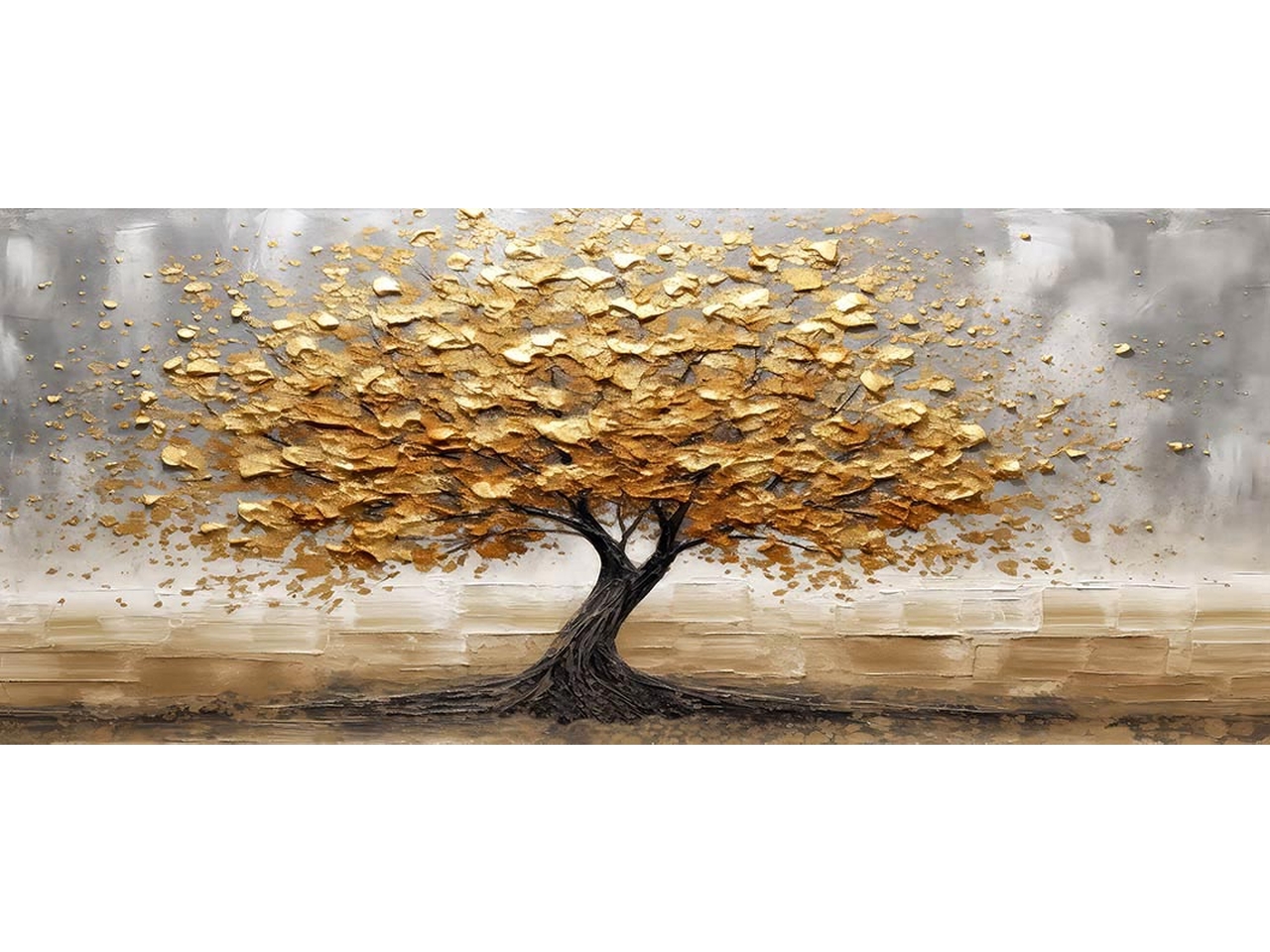 QUADRO 38X90CM TREE LEAVES GOLD 22458