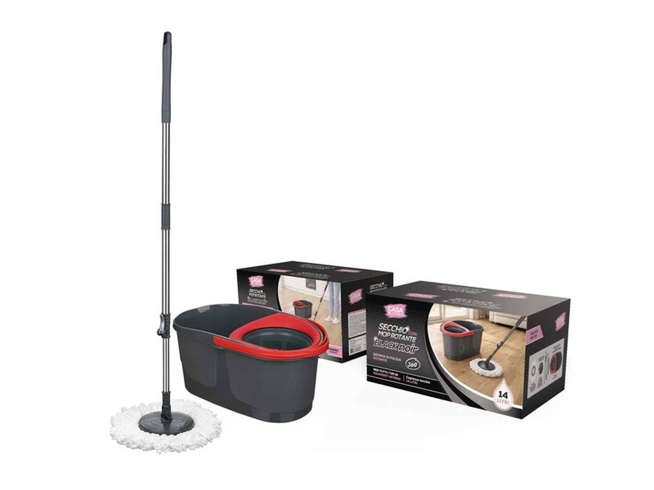 SECCHIO CON MOP ROTANTE BLACK NOIR 14L 215829 SECCHIO CON MOP ROTANTE BLACK NOIR 14L 215829