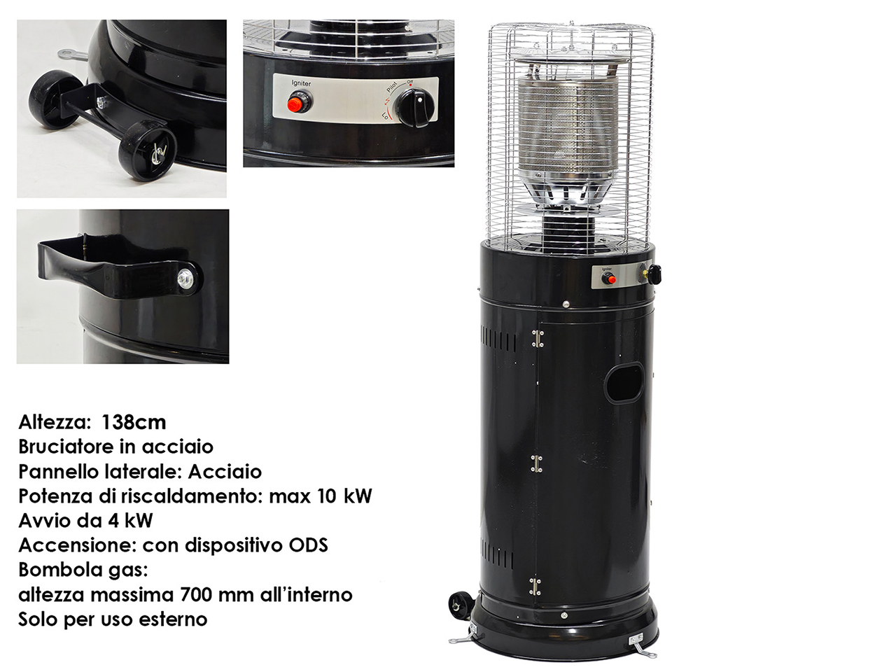 STUFA COLONNA A GAS 10KW NERA 621906 STUFA COLONNA A GAS 10KW NERA 621906