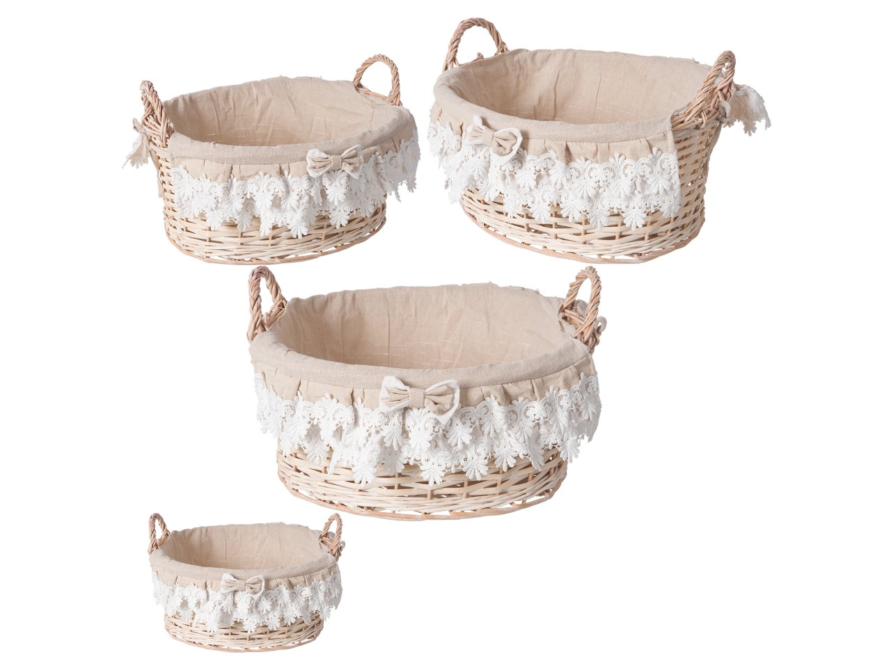 LACE SET 4 CESTE OVALI C/MANICI NATURAL IG10336
