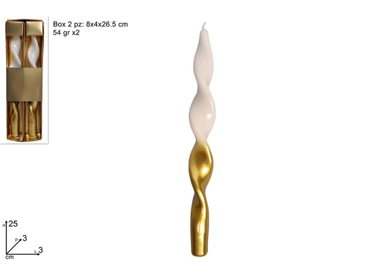 CANDELE TORCIGLIONE25CM 2PZ BIANCO/OROXNA24062161