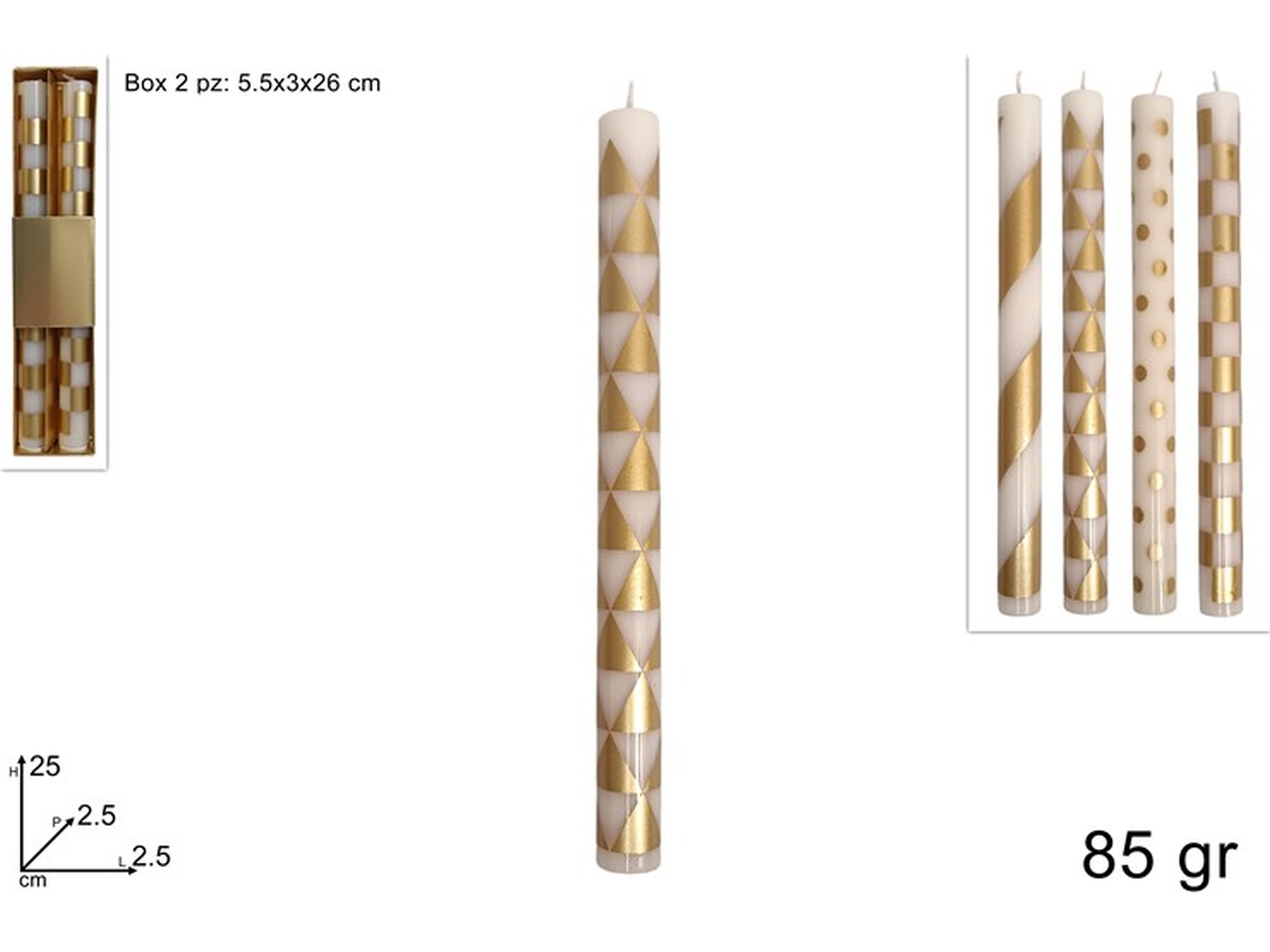 CANDELE LISCIA 25CM 2PZ BIANCO/ORO ASS.XNA24062181