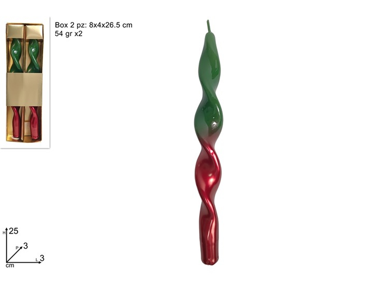 CANDELE TORCIGLIONE25CM 2PZ ROSSO/VERD.XNA24062311